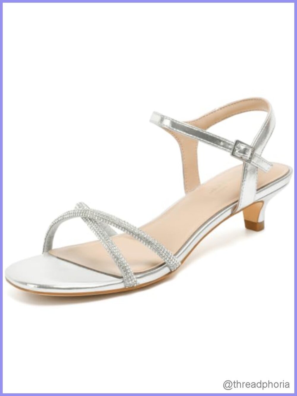 Faux-Leather & Rhinestone Kitten Heeled Sandals Ankle Strap Strappy Heels for